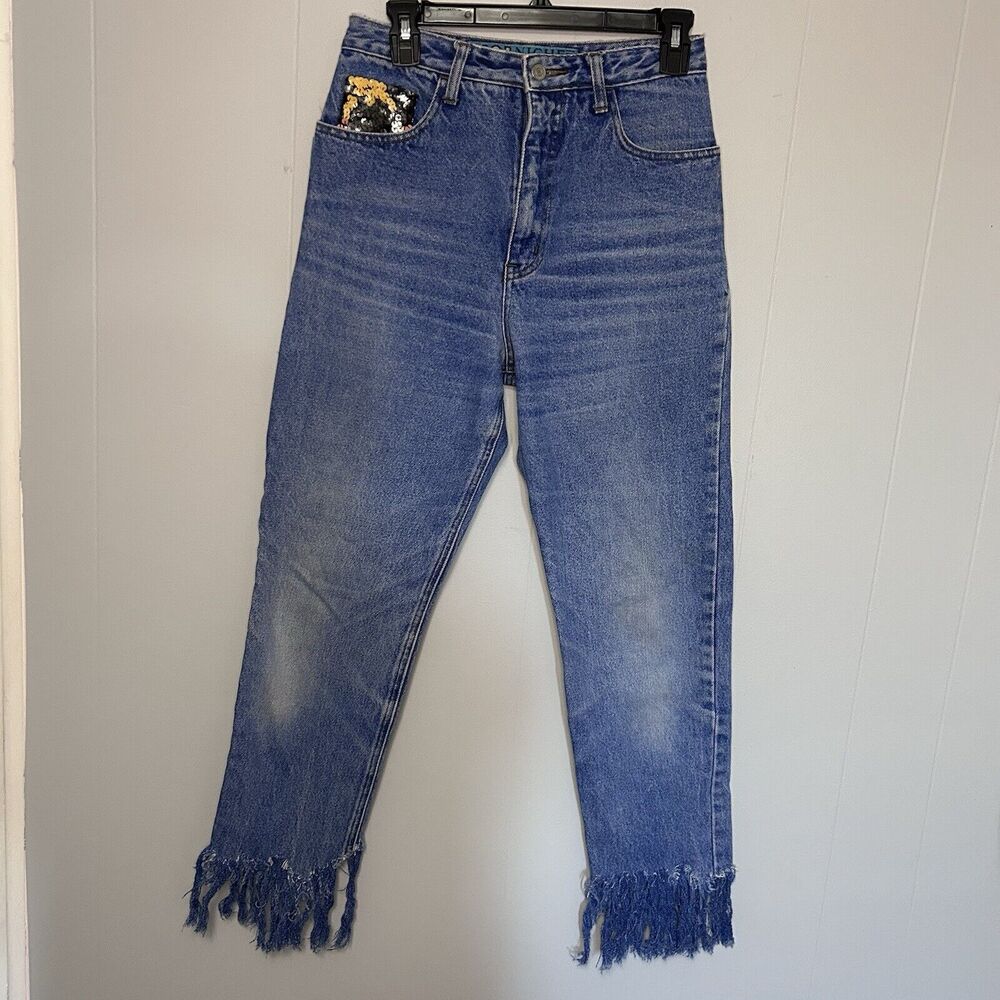 VINTAGE Corniche Jeans Womens Juniors 9/10 Fringe Denim 80s 90s Mom